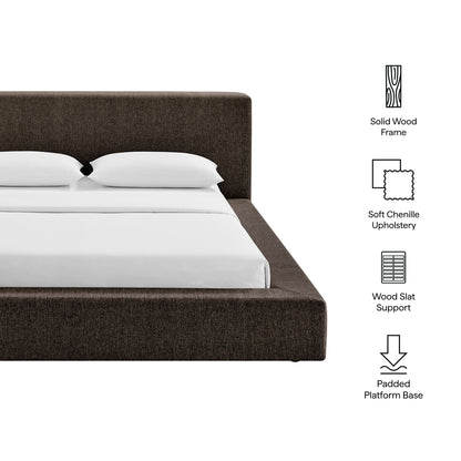 Luma Chenille Upholstered Platform Bed Frame brown chenille fabric solid wood frame on Tampa Home & Garden Store