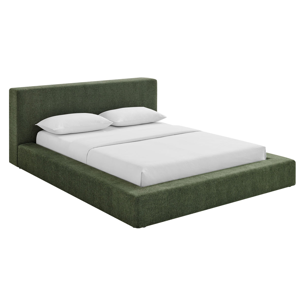 Luma Chenille Upholstered Platform Bed Frame by Modway in olive green with tall padded headboard on Tampa Home & Garden Store