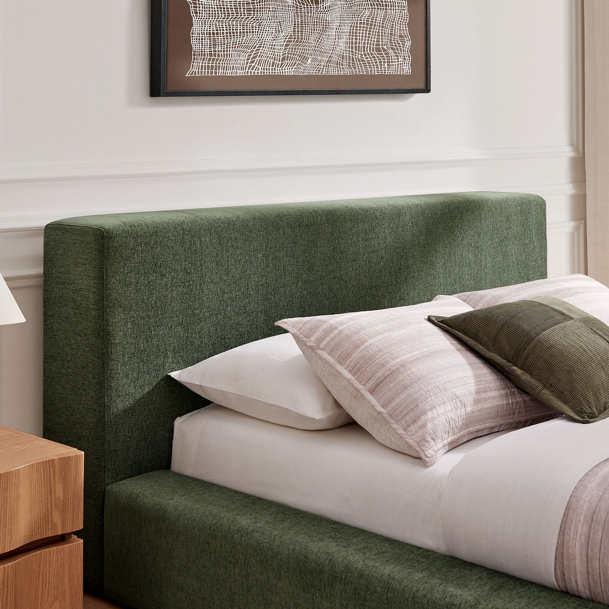 Luma Chenille Upholstered Platform Bed Frame in deep green fabric by Modway on Tampa Home & Garden Store