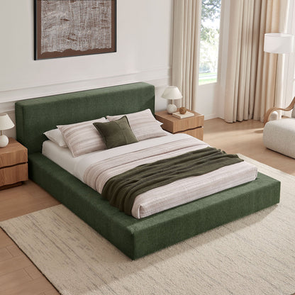 Luma Chenille Upholstered Platform Bed Frame by Modway in green, low-profile bed in a bright room on Tampa Home & Garden Store