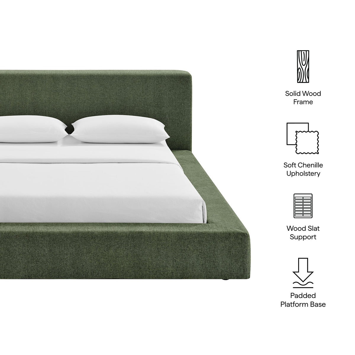 Luma Chenille Upholstered Platform Bed Frame by Modway in green chenille upholstery on Tampa Home & Garden Store