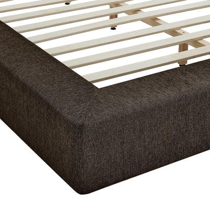 Luma Chenille Upholstered Platform Bed Frame with brown fabric and natural wood slats on Tampa Home & Garden Store