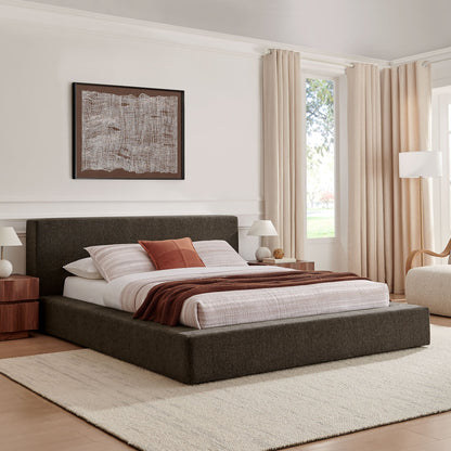 Luma Chenille upholstered platform bed frame in dark charcoal with a low-profile headboard on Tampa Home & Garden Store
