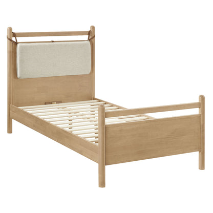 Leni Wood Platform Bed Frame by Modway in natural wood with beige headboard cushion on Tampa Home & Garden Store