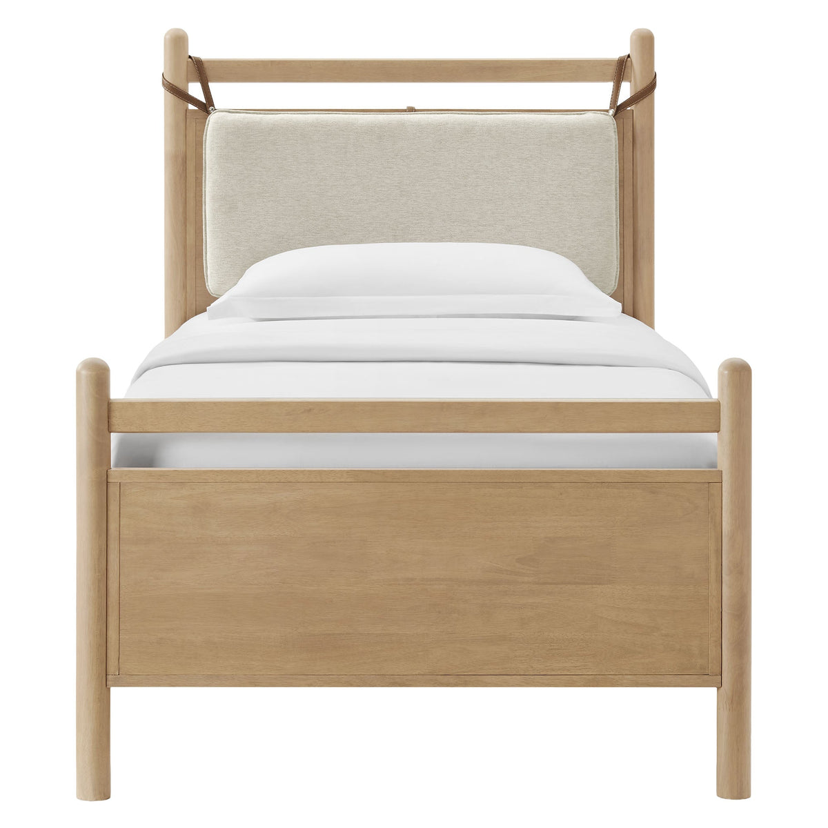 Leni Wood Platform Bed Frame by Modway with wood finish and beige headboard on Tampa Home & Garden Store