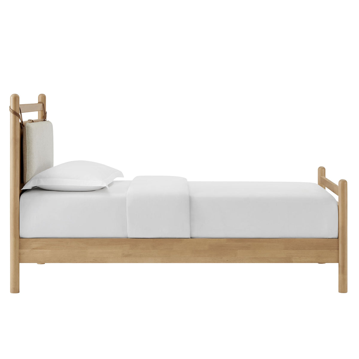 Leni wood platform bed frame by Modway in natural finish with white bedding on Tampa Home & Garden Store