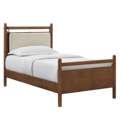 Leni Wood Platform Bed Frame in warm brown with beige upholstered headboard panel by Modway on Tampa Home & Garden Store