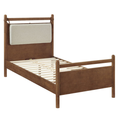 Leni Wood Platform Bed Frame by Modway brown wood with beige upholstered headboard cushion on Tampa Home & Garden Store