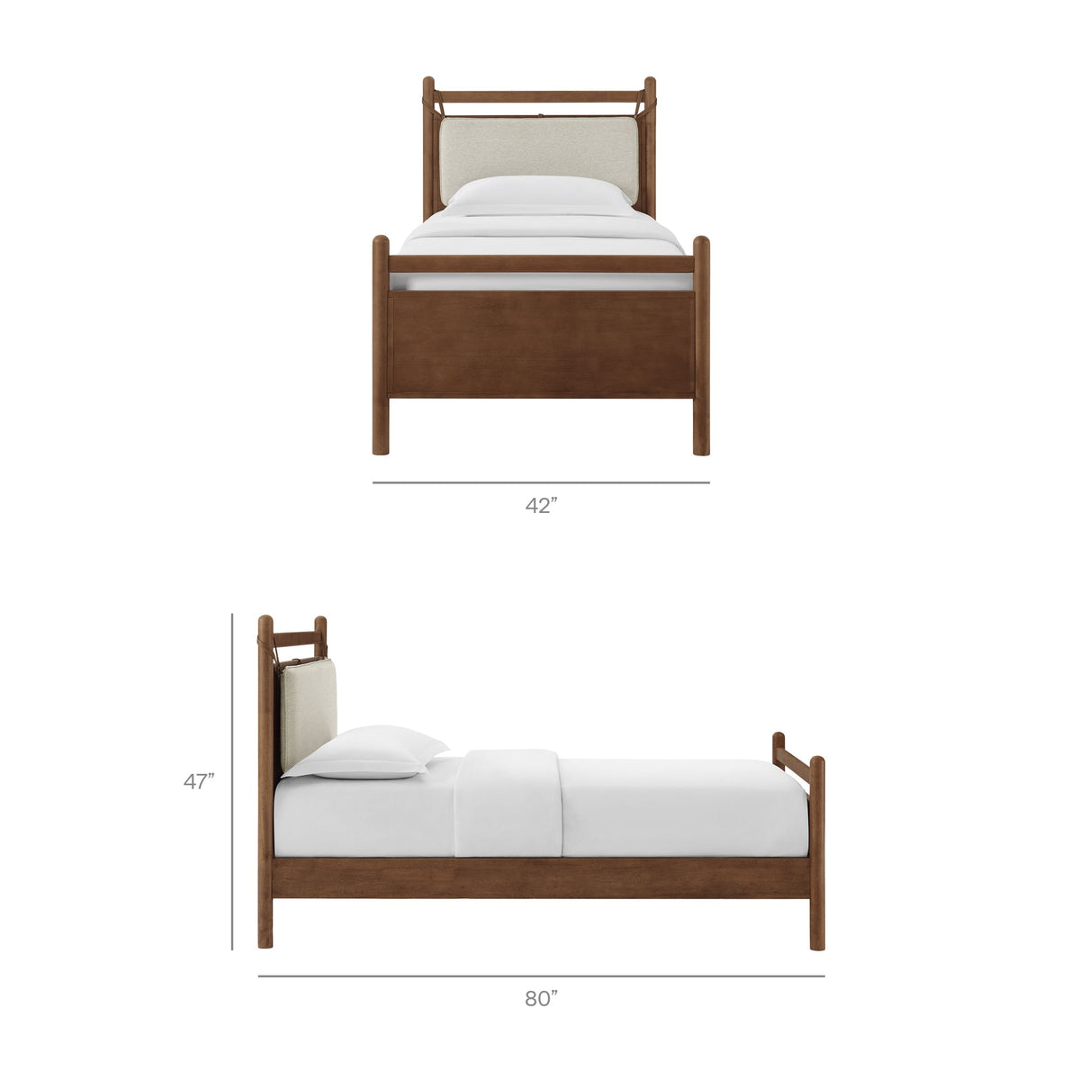 Leni Wood Platform Bed Frame with beige upholstered headboard panel in warm brown wood finish by Modway on Tampa Home & Garden Store