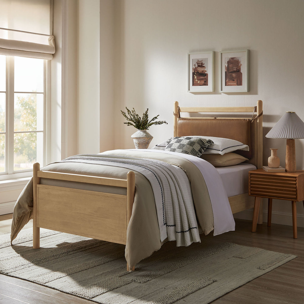 Leni Solid Wood and Vegan Leather Bed Frame