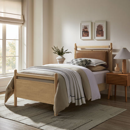 Leni Solid Wood and Vegan Leather Bed Frame