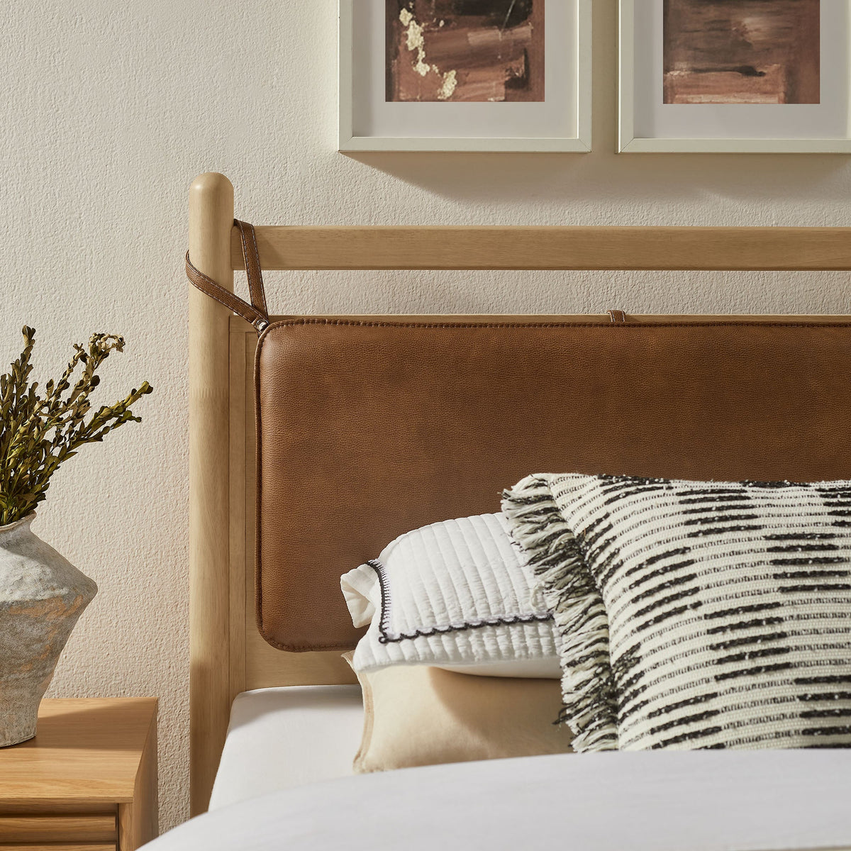 Leni Solid Wood and Vegan Leather Bed Frame