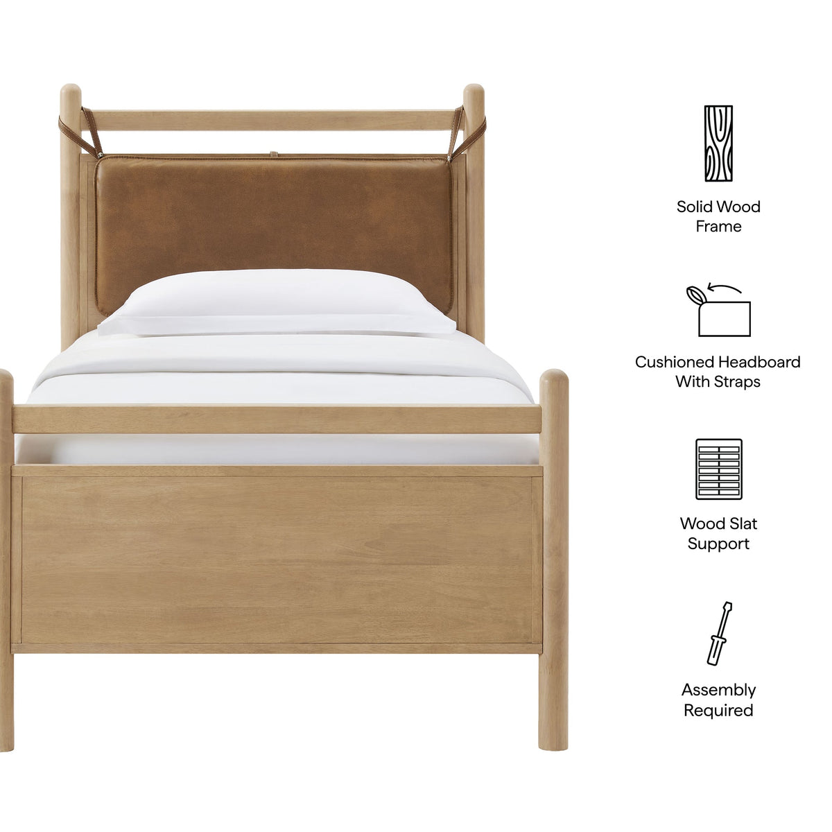 Leni Solid Wood and Vegan Leather Bed Frame