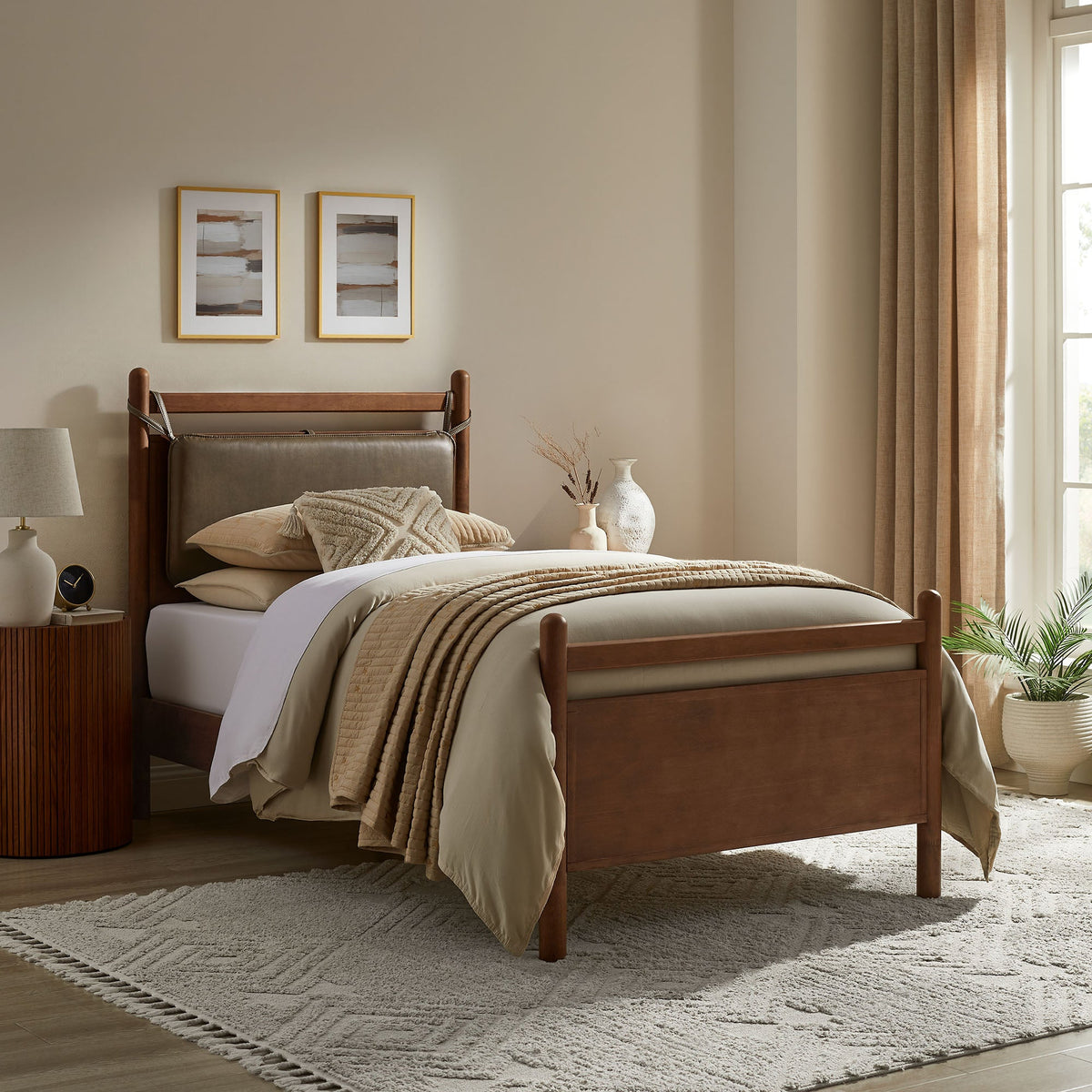 Leni Solid Wood and Vegan Leather Bed Frame
