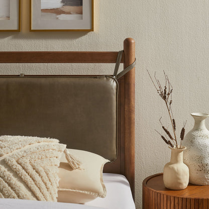 Leni Solid Wood and Vegan Leather Bed Frame