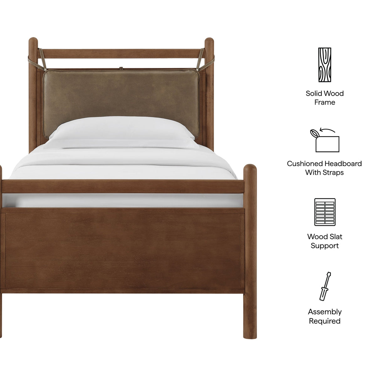 Leni Solid Wood and Vegan Leather Bed Frame