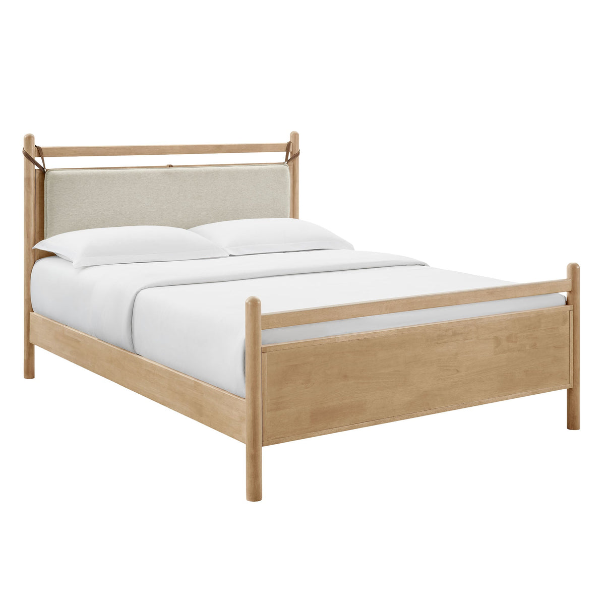 Leni Wood Platform Bed Frame by Modway with natural wood finish and beige upholstered headboard on Tampa Home & Garden Store