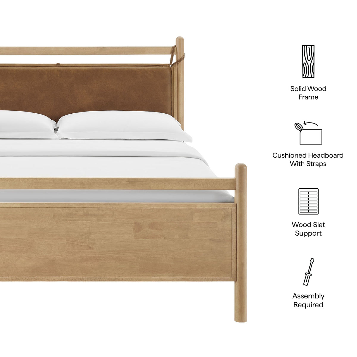 Leni Solid Wood and Vegan Leather Bed Frame