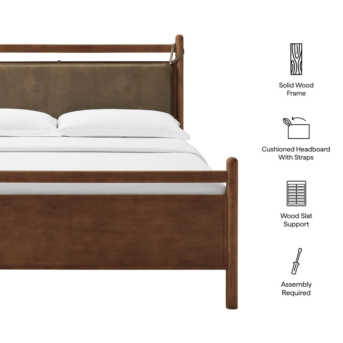 Leni Solid Wood and Vegan Leather Bed Frame