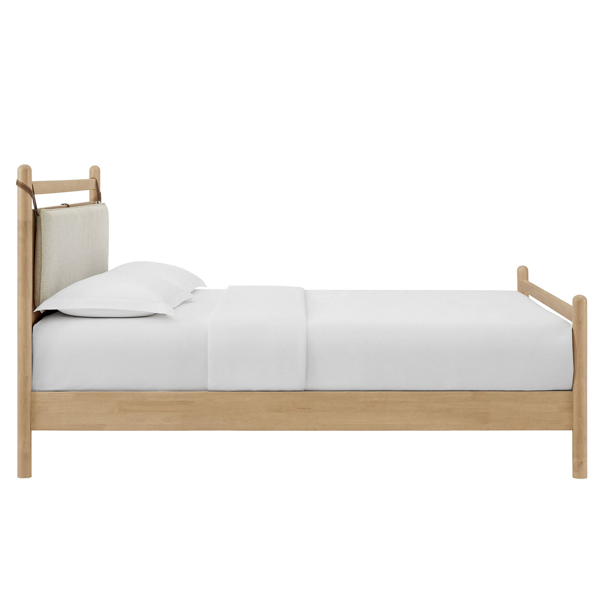 Leni Wood Platform Bed Frame by Modway, natural light wood with white bedding on Tampa Home & Garden Store