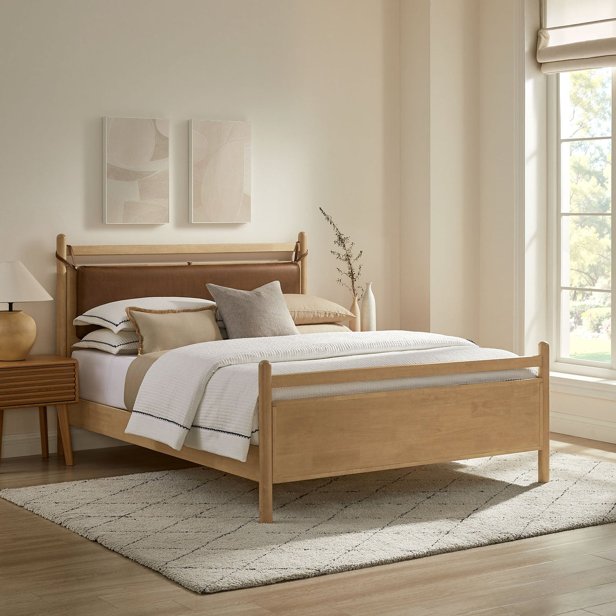 Leni Solid Wood and Vegan Leather Bed Frame