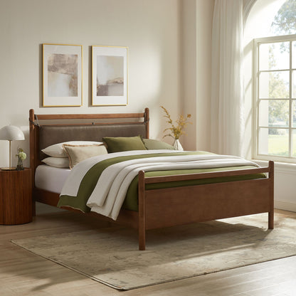 Leni Solid Wood and Vegan Leather Bed Frame