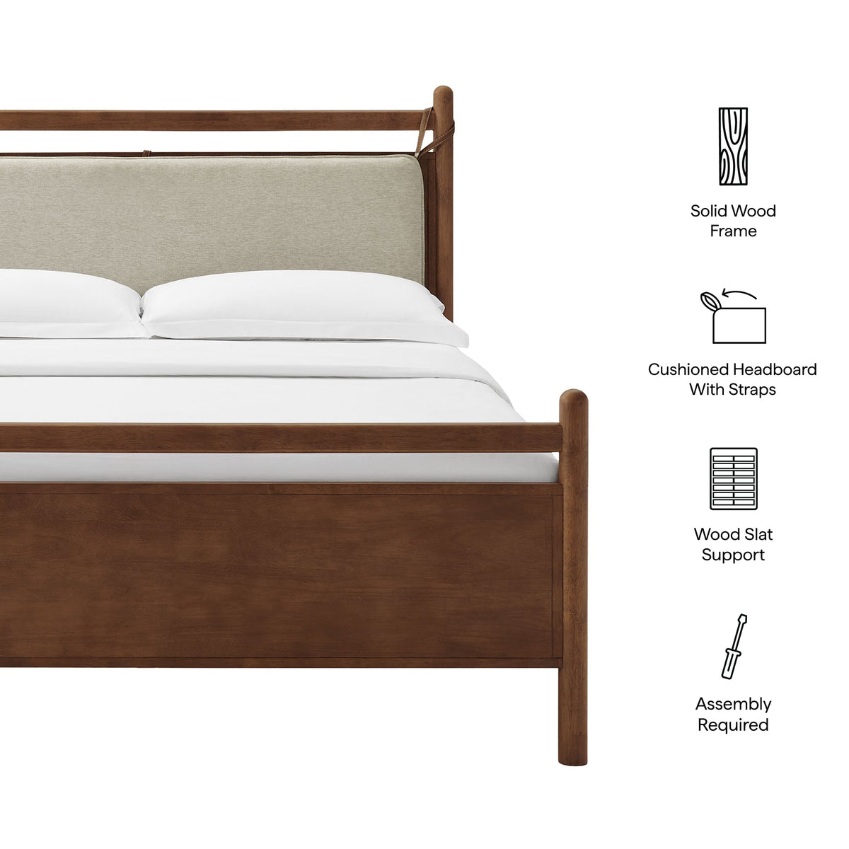 Leni Wood Platform Bed Frame by Modway with solid wood frame and beige cushioned headboard on Tampa Home & Garden Store