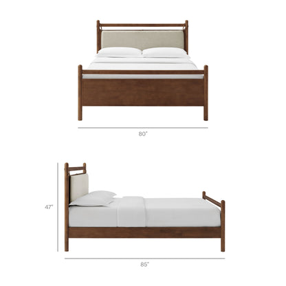 Leni Wood Platform Bed Frame by Modway, warm brown wood with beige upholstered headboard on Tampa Home & Garden Store