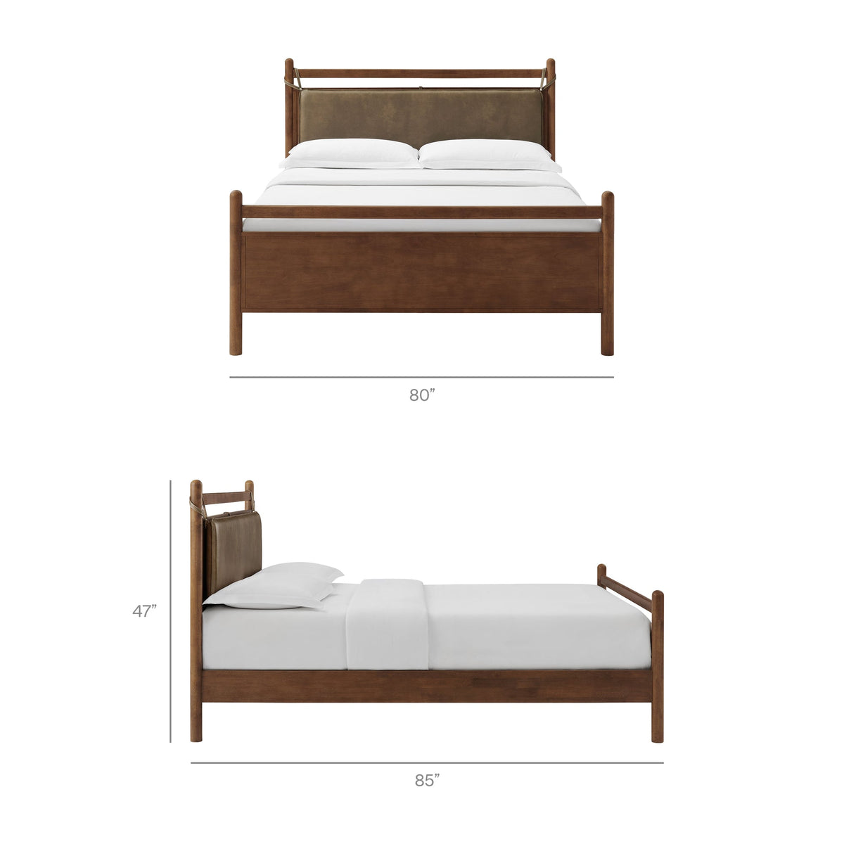 Leni Solid Wood and Vegan Leather Bed Frame