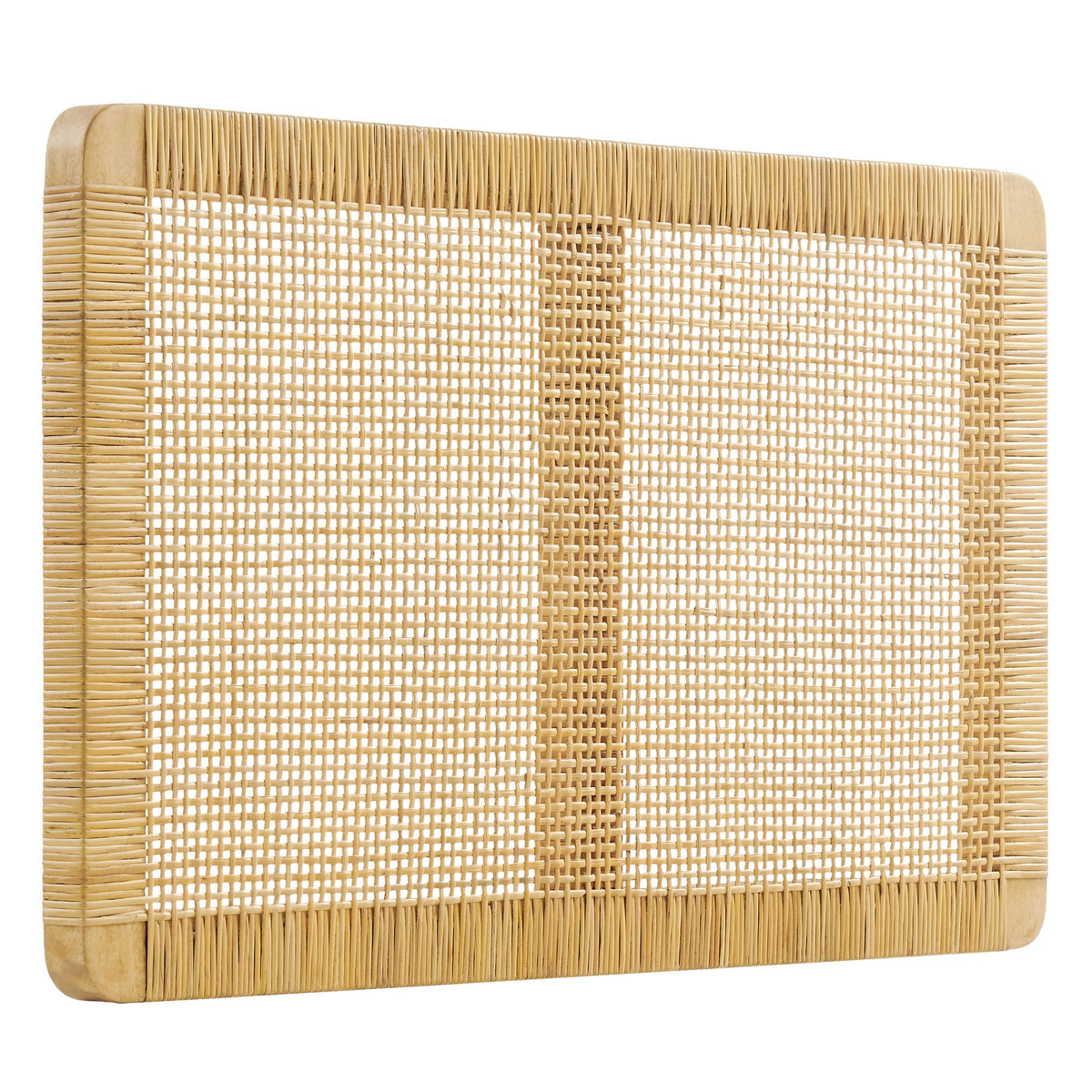 Sandy wall-mounted wood and rattan headboard with natural beige weave on Tampa Home & Garden Store