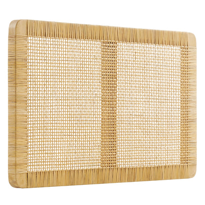 Sandy wall-mounted wood and rattan headboard with natural beige weave on Tampa Home & Garden Store