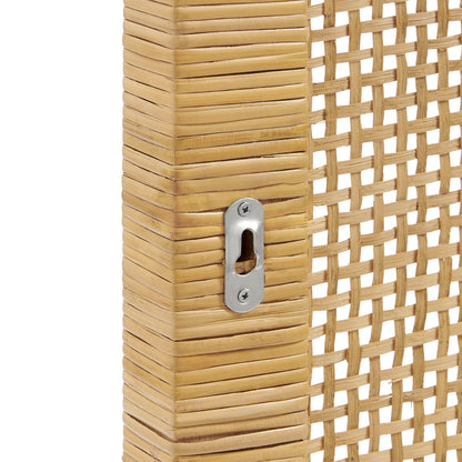 Sandy wall-mounted wood and rattan headboard with stacked wood slats and woven rattan panel on Tampa Home & Garden Store