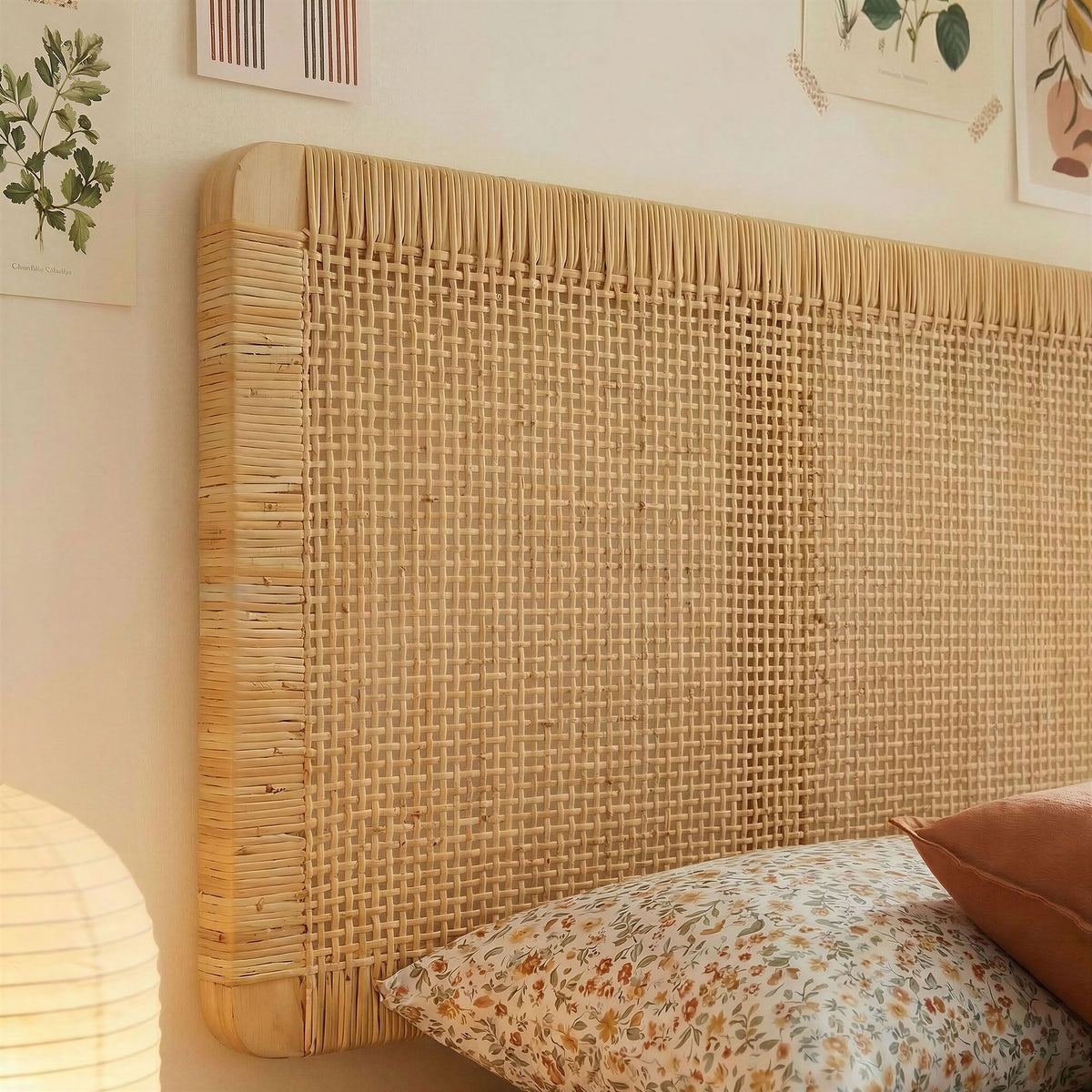 Sandy headboard by HouseOfZazla; natural wood with woven rattan on Tampa Home & Garden Store