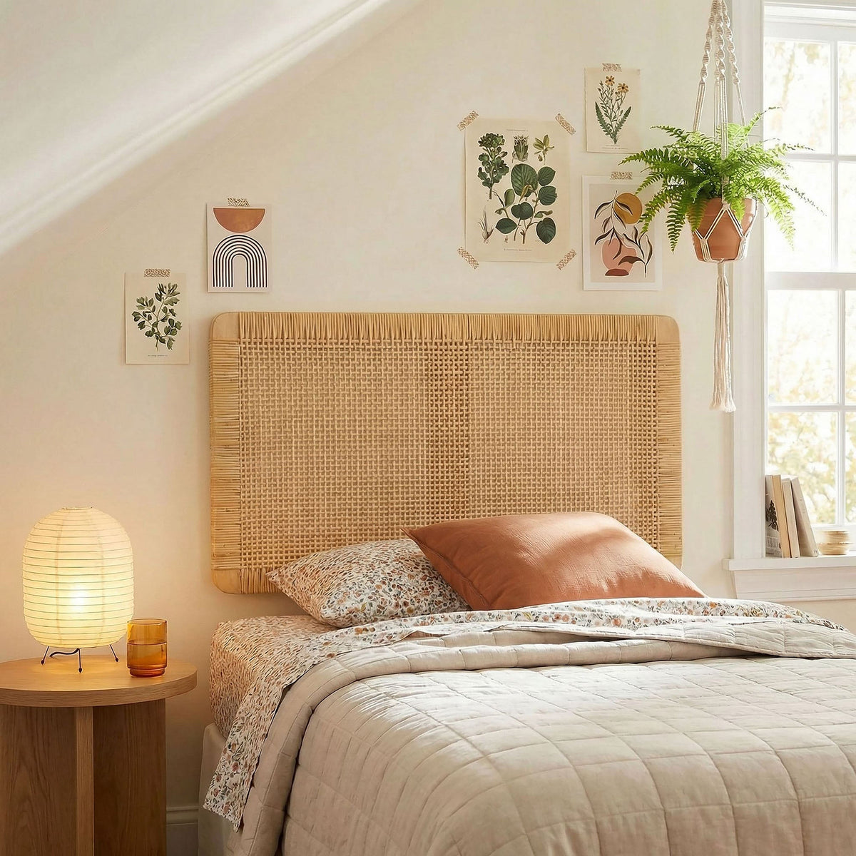 Sandy wall-mounted wood and rattan headboard by Modway, natural woven panel on Tampa Home & Garden Store
