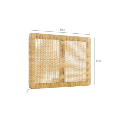 Headboard Sandy wood and rattan wall-mounted, natural beige woven panel 39.2in wide on Tampa Home & Garden Store
