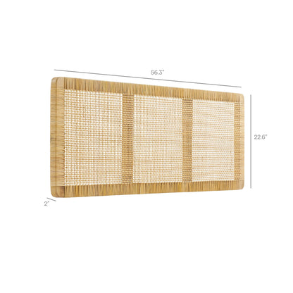 Sandy wall-mounted wood and rattan headboard with tan woven panel and rounded frame on Tampa Home & Garden Store