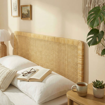 Sandy wall mounted wood and rattan headboard with woven cane panel and natural finish by Modway on Tampa Home & Garden Store