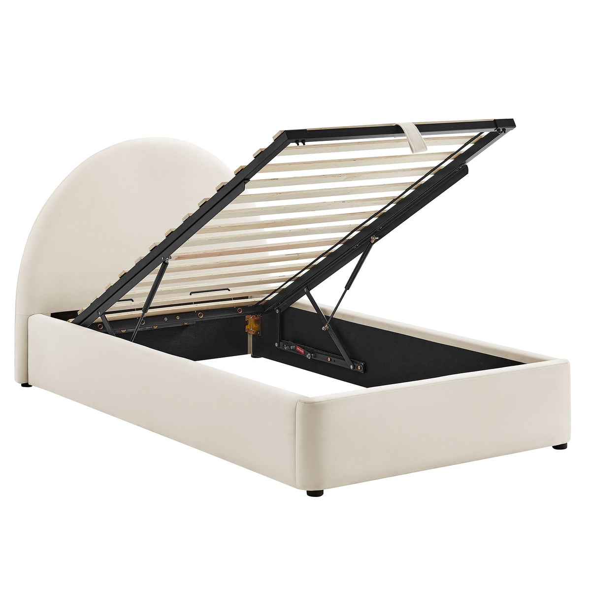 Resort Arched Velvet Storage Platform Bed Frame by Modway, bed with black metal lift on Tampa Home & Garden Store