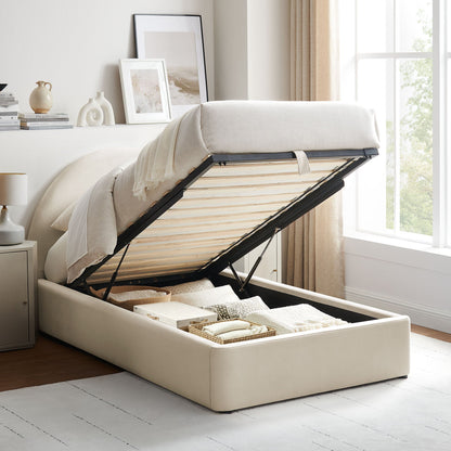 Resort Arched Velvet Storage Platform Bed Frame in cream with under-bed storage HouseOfZazla on Tampa Home & Garden Store