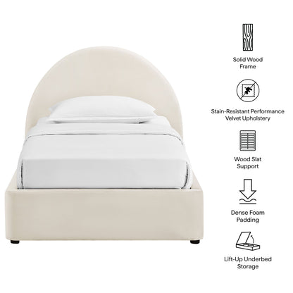 Modway Resort arched cream velvet storage platform bed with lift-up storage on Tampa Home & Garden Store