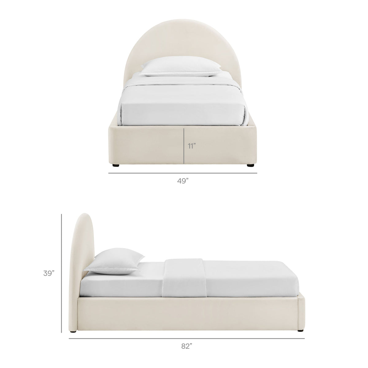 Resort arched velvet storage platform bed frame cream with curved headboard and bed skirt by Modway on Tampa Home & Garden Store