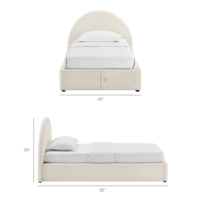 Resort arched velvet storage platform bed frame cream with curved headboard and bed skirt by Modway on Tampa Home & Garden Store