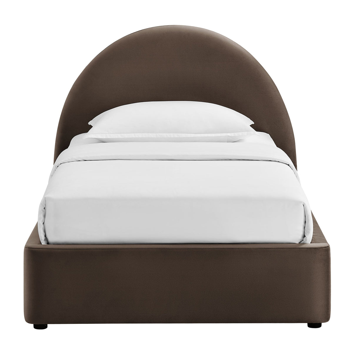 Resort arched velvet storage platform bed frame in brown with white bedding by Modway on Tampa Home & Garden Store