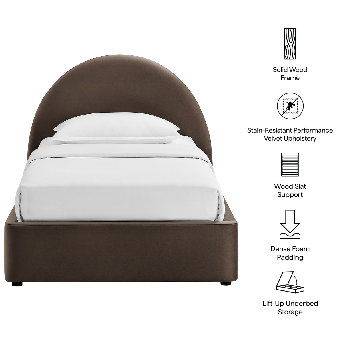 Resort arched velvet storage platform bed frame in espresso brown by Modway on Tampa Home & Garden Store