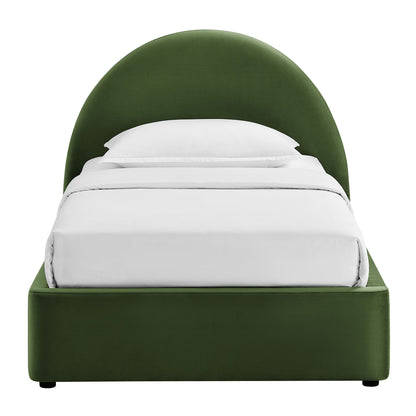 Resort arched velvet storage platform bed frame by Modway in emerald green with white bedding on Tampa Home & Garden Store