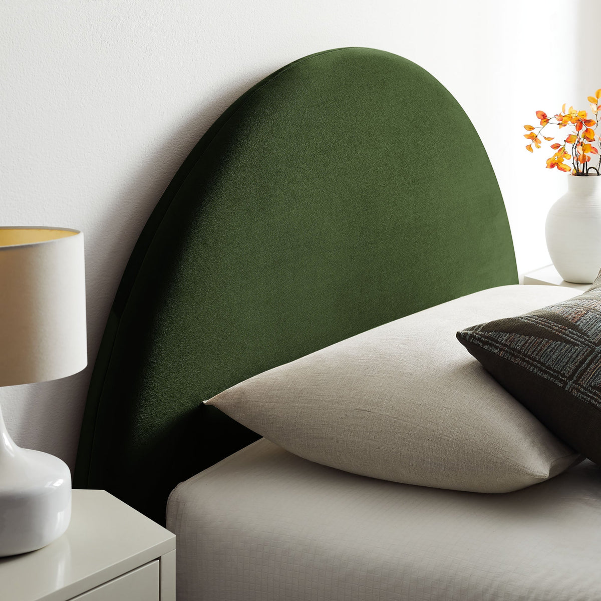 Resort Arched Velvet Storage Platform Bed Frame by Modway in green with white nightstand on Tampa Home & Garden Store