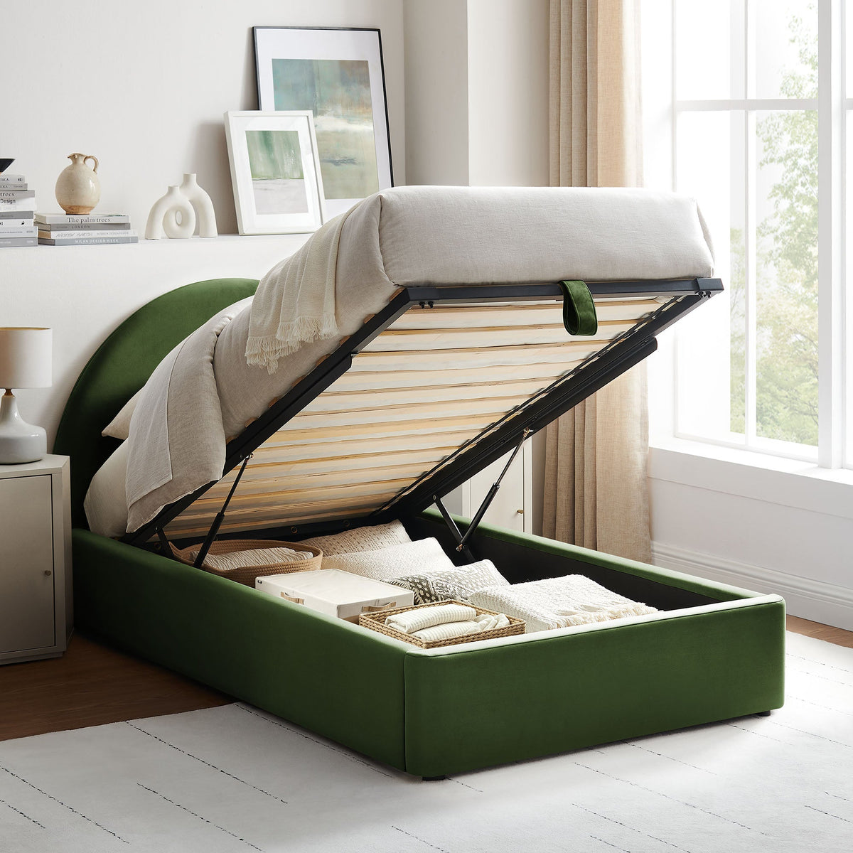 Resort arched performance velvet storage platform bed frame in green by Modway with slats on Tampa Home & Garden Store