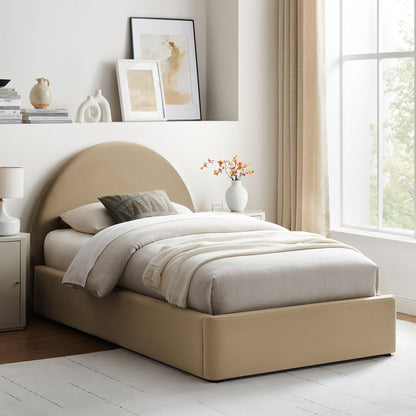 Resort Arched Performance Velvet Storage Platform Bed Frame with beige bedskirt by Modway on Tampa Home & Garden Store
