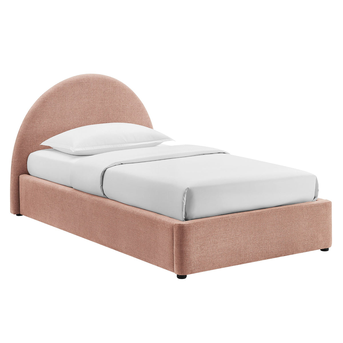 Resort Arched Upholstered Fabric Storage Platform Bed Frame in blush pink with headboard on Tampa Home & Garden Store