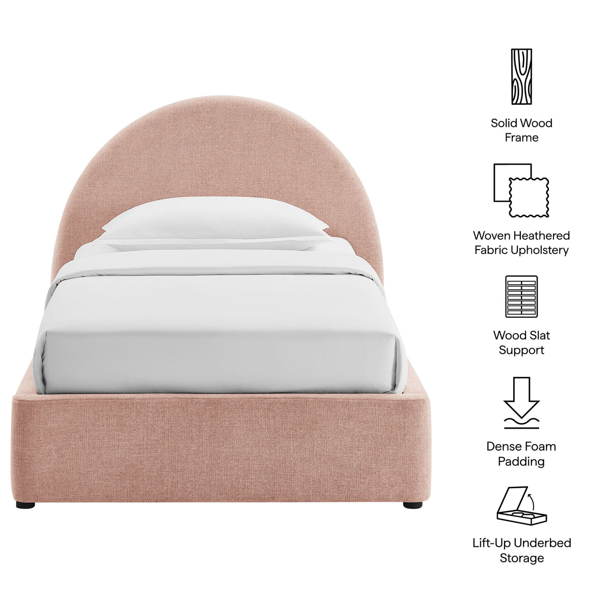 Resort arched upholstered fabric storage platform bed frame in blush pink by Modway on Tampa Home & Garden Store